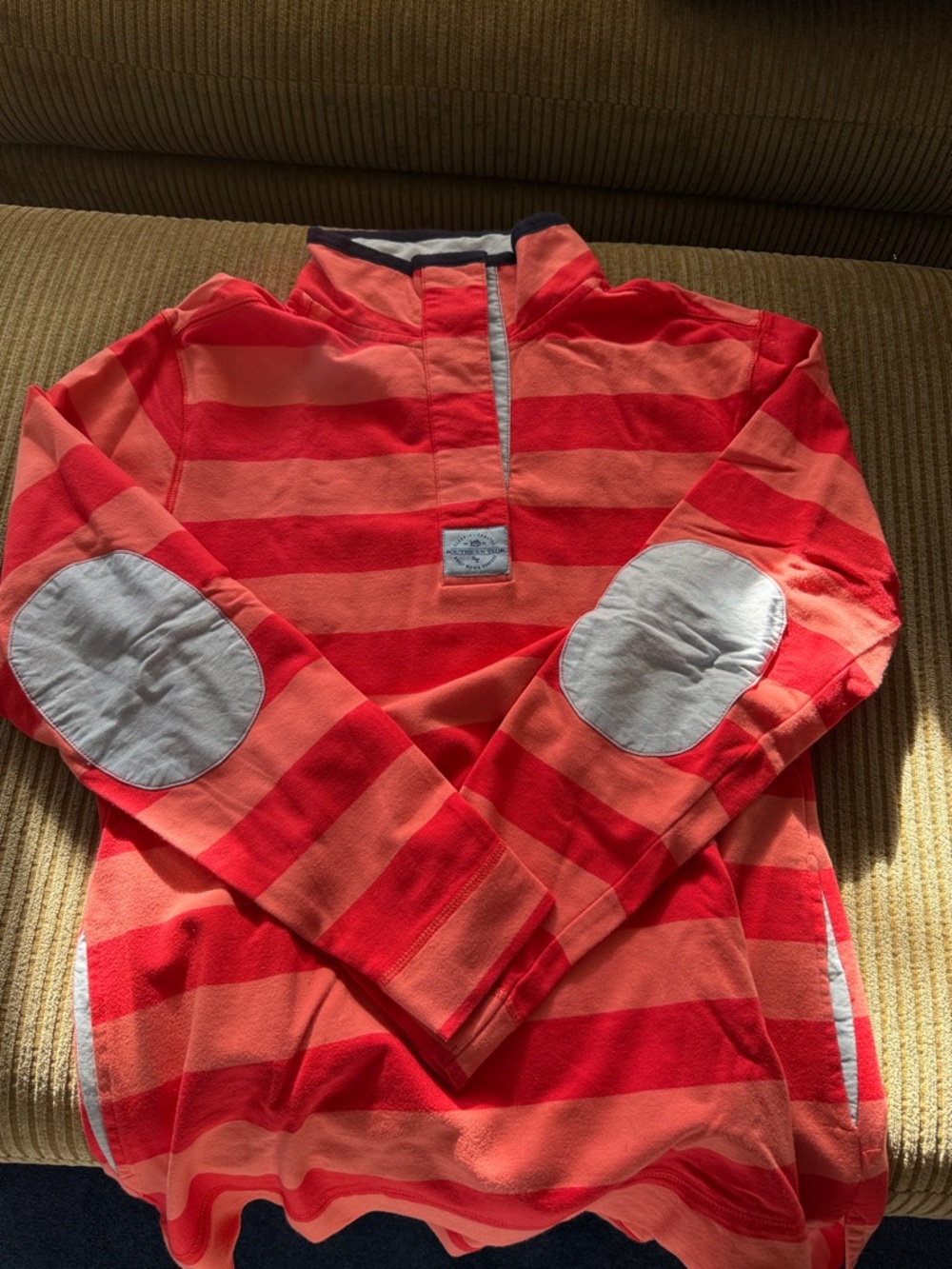 Southern Tide Coral and Red Striped Rugby Pullover